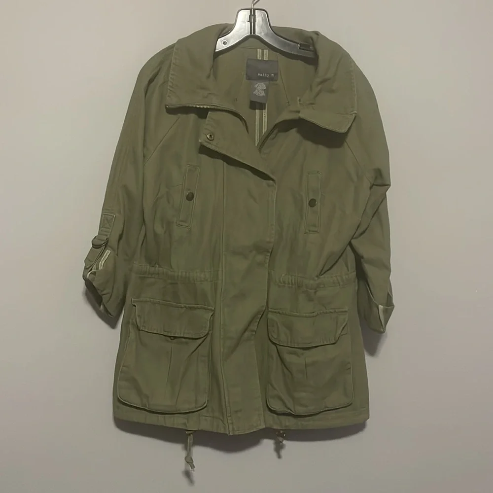 Matty M Army Green Utility anorak style Jacket with optional folded sleeves - Picture 2 of 13